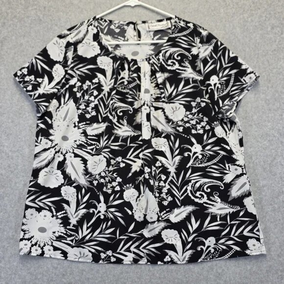 Black and White Relaxed Floral Blouse - Picture 1 of 2